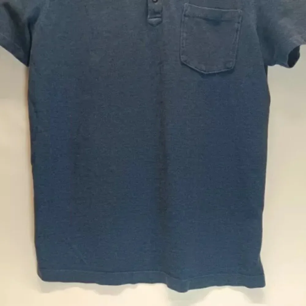 Banana Republic Pique Polo Men's Large Heathered Blue Front Pocket Top Shirt GUC
